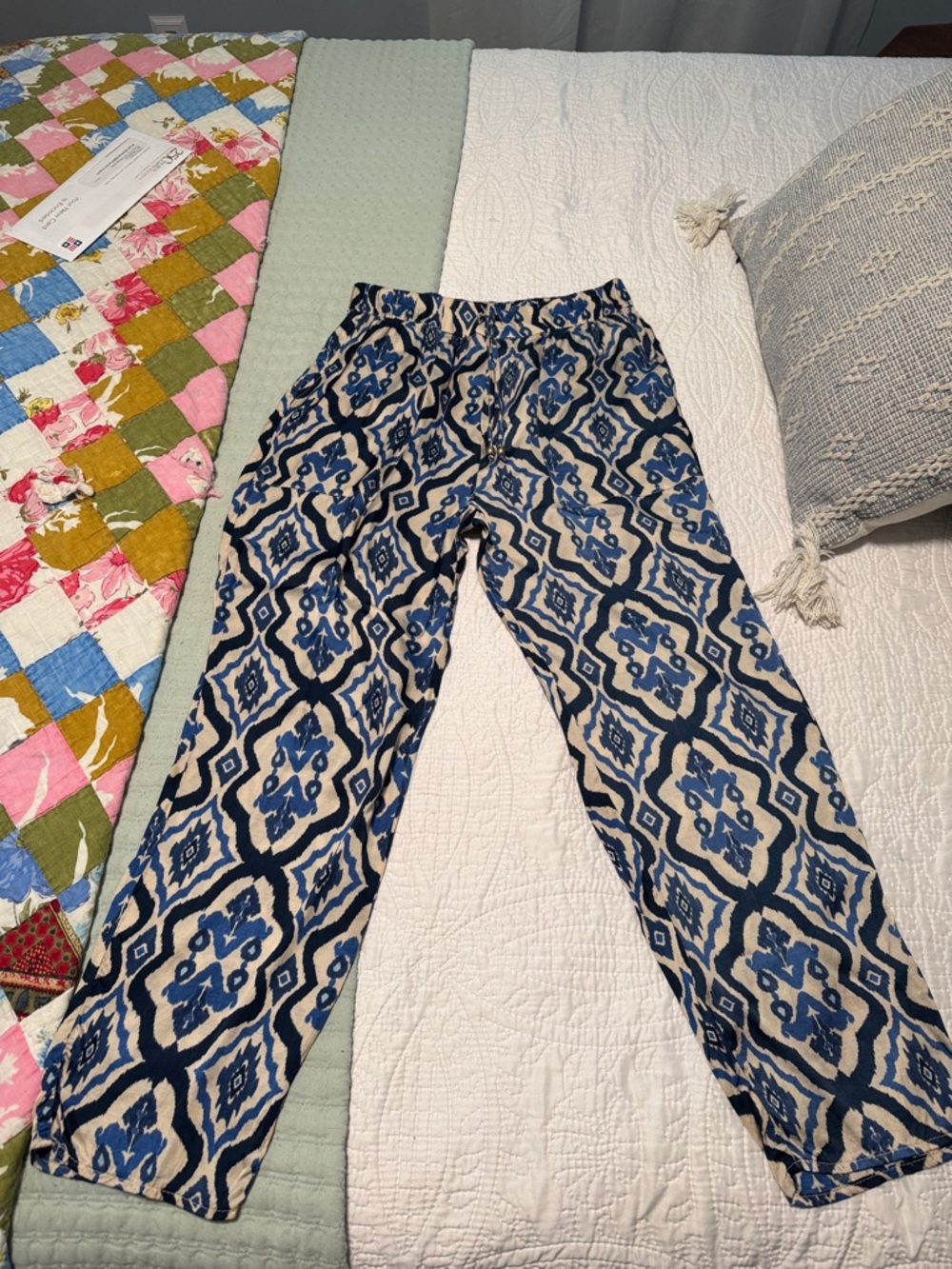 ZARA Blue and Cream Ikat-Style Pants